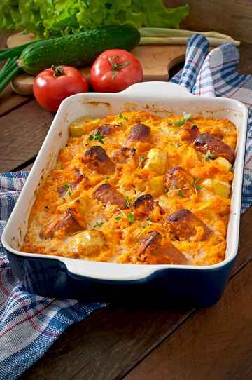 A pan of ham and cheese casserole