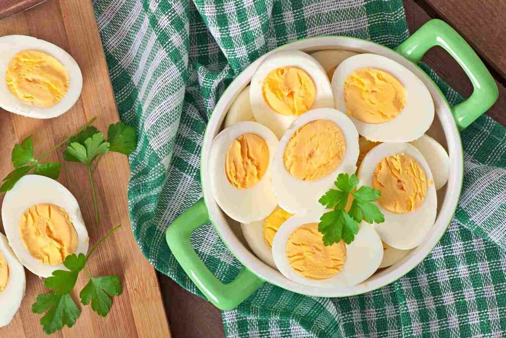 Slices of boiled eggs