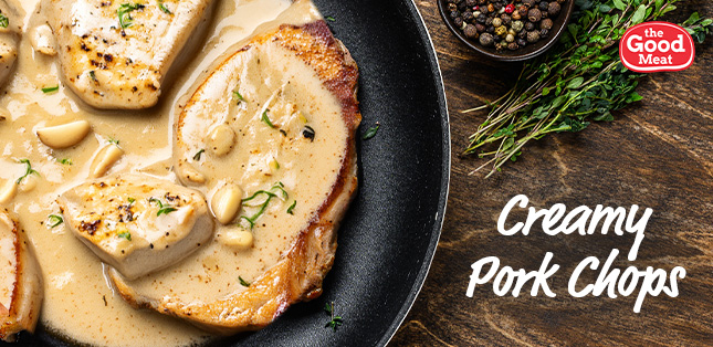 A delicious serving of creamy pork chops